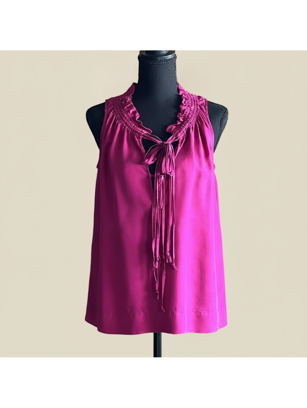 Marc Jacobs Romantic Fuchsia Silk Sleeveless Ruffle Tank Top Y2K Blouse Small